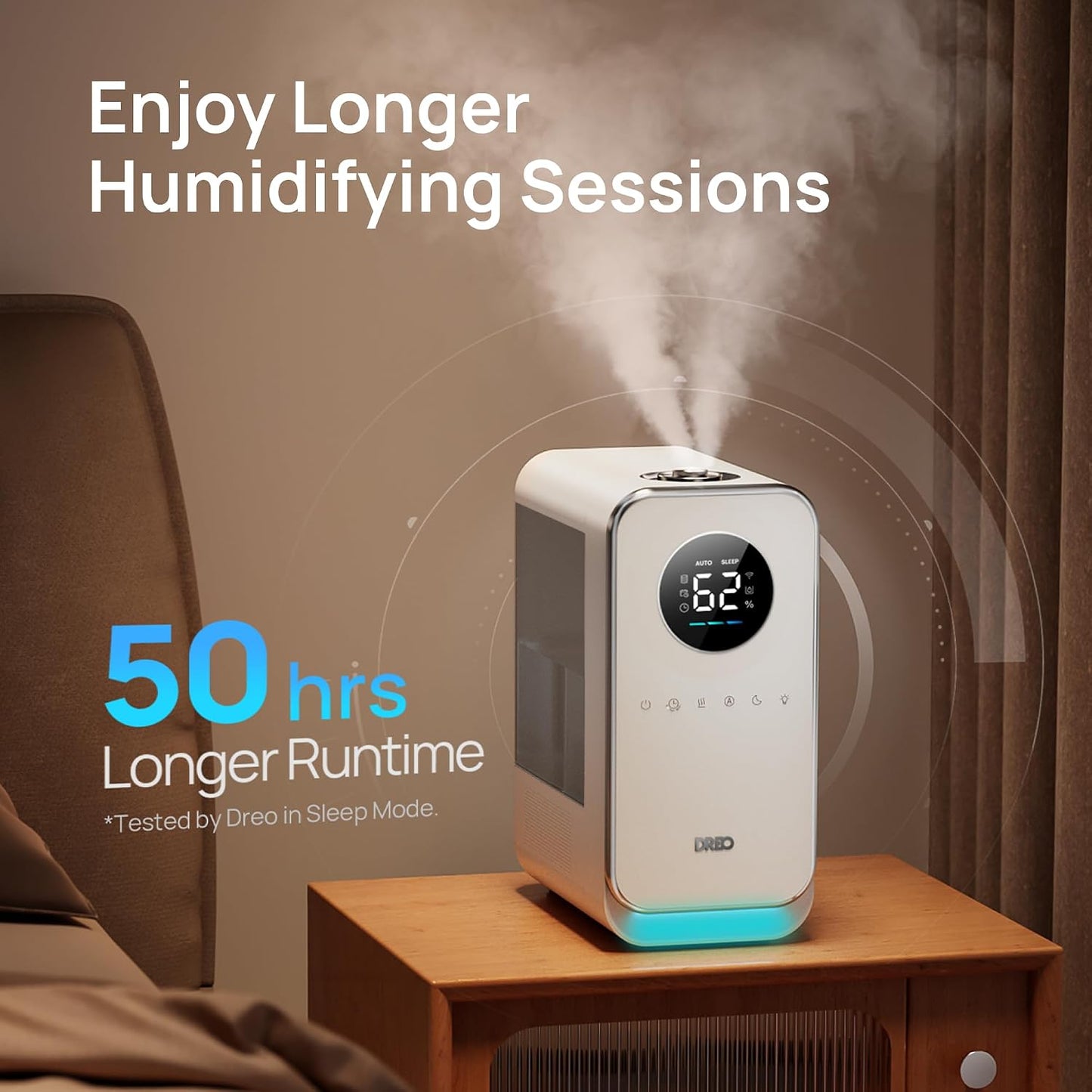 DREO Humidifiers for Bedroom, Top-filled Smart Quiet Cool Mist Humidifier for Large Room Home, Oil Diffuser & Nightlight, 50Hours Runtime for Indoor Plants, with Alexa/Google, White