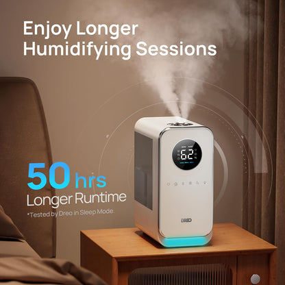 DREO Humidifiers for Bedroom, Top-filled Smart Quiet Cool Mist Humidifier for Large Room Home, Oil Diffuser & Nightlight, 50Hours Runtime for Indoor Plants, with Alexa/Google, White