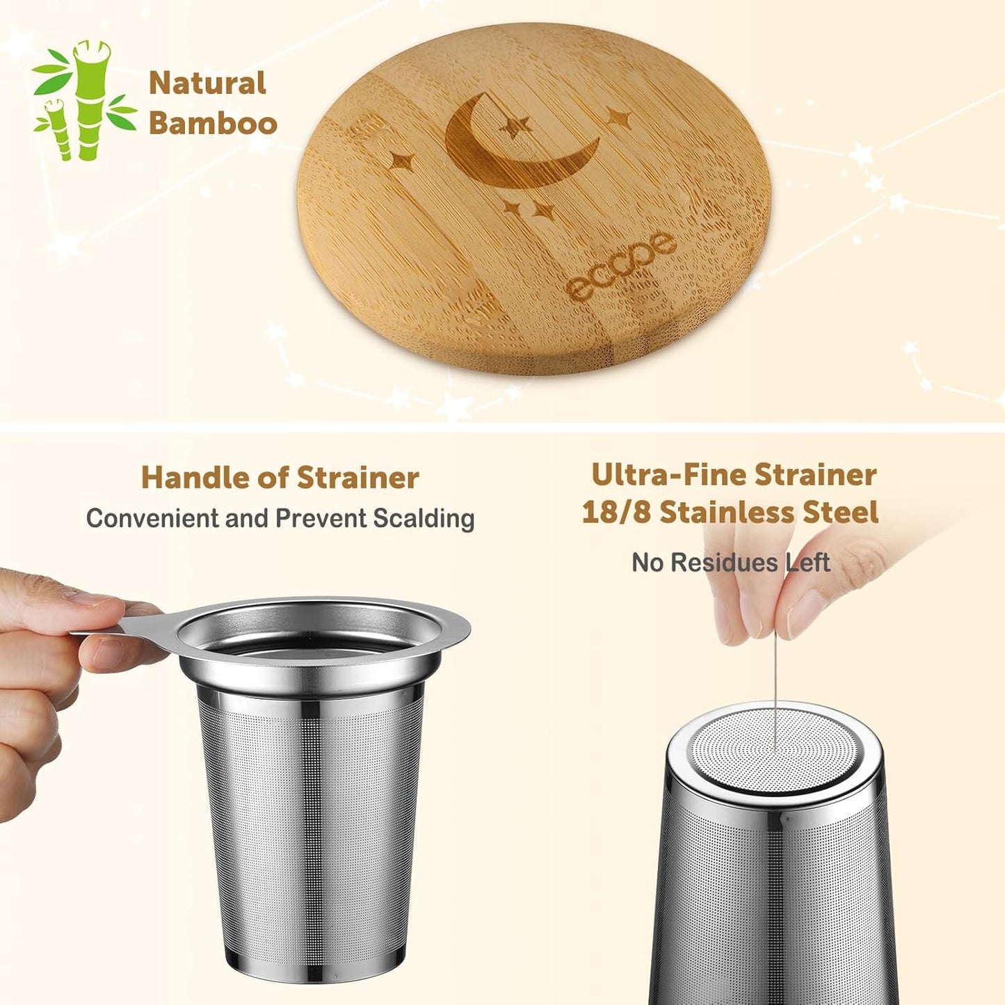 ecooe Tea Infuser Mug 20.3oz Ceramic Tea Cup with Removable Stainless Steel Infuser and Lid, 600ml Tea Mug for Loose Leaf Tea Coffee Milk, Gifts for Women Parents Friends Office Home (Black)