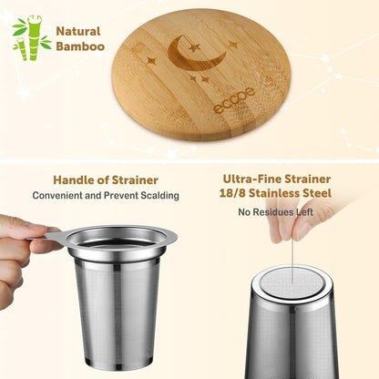 ecooe Tea Infuser Mug 20.3oz Ceramic Tea Cup with Removable Stainless Steel Infuser and Lid, 600ml Tea Mug for Loose Leaf Tea Coffee Milk, Gifts for Women Parents Friends Office Home (Black)