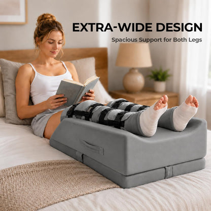 3-Height Adjustable Wide Leg Elevation Pillows for After Surgery or Sleeping, Memory Foam Support for Both Legs, Knee & Ankle Wedge for Swelling & Circulation, Removable Washable Velvet Cover
