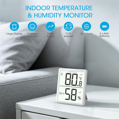 DOQAUS 3 Pack Digital Hygrometer Indoor Thermometer Black | Room Thermometer with Temperature and Humidity Monitor, 3.4" Large Display, Humidity Meter for House, Baby Room, Greenhouse