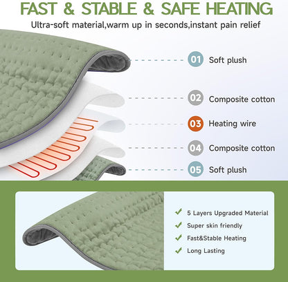 Heating Pad for Period Cramps, Heating Pad for Back/Neck/Shoulder Muscle Pain, 6 Heating&4 Timer Setting, Auto Shut Off, Dry/Moist Heat & Machine Washable, Gray Birthday Christmas Gifts for Women Mom
