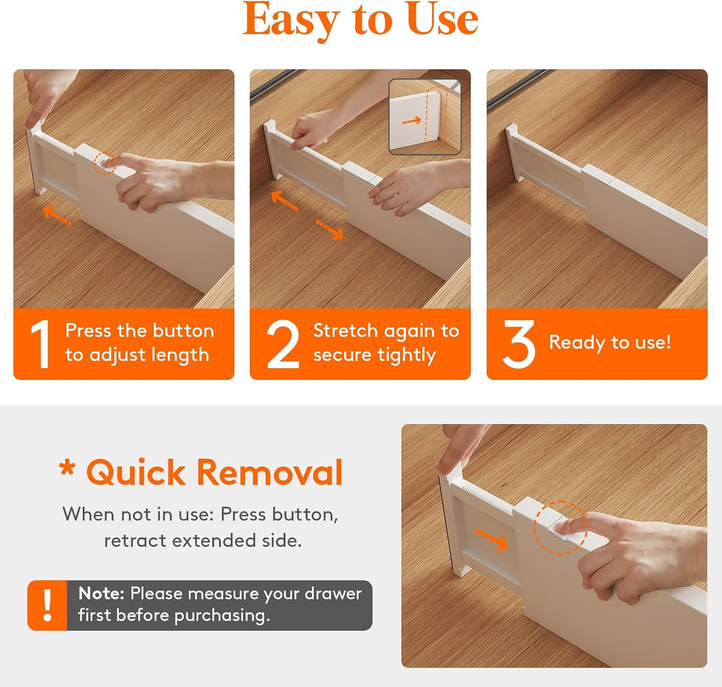Lifewit 5 Pack Upgrade Drawer Dividers for Clothes, 4" High 11"-17" Adjustable Dresser Drawer Organizers, Expandable White Plastic Drawer Separators for Kitchen, Nursery, Office Organization & Storage | 5 Pack 11"-17" Expandable White Plastic Drawer