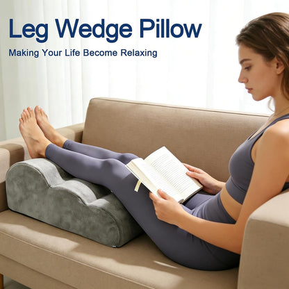 Leg Wedge Pillow Post Surgery, High-Density Foam Leg Elevation Pillow with Velvet Cover for Sleeping Swelling Blood Circulation and Knee Ankle Pain Relief, Grey