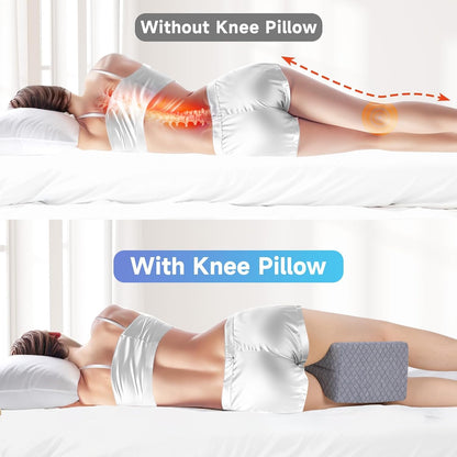 CloudBliss Cooling Gel Knee Pillow for Side Sleepers, Memory Foam, White | Contoured leg pillow, high-density foam, removable machine-washable cover, breathable fabric, hip and knee support