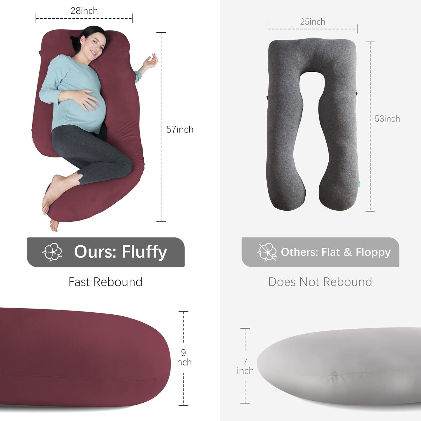 MOON PARK Pregnancy Pillows for Sleeping - 57 Inch U Shaped Full Body Maternity Pillow with Removable Cover - Support for Back, Legs, Belly, Hips - Pregnancy Pillow for Women - Grey