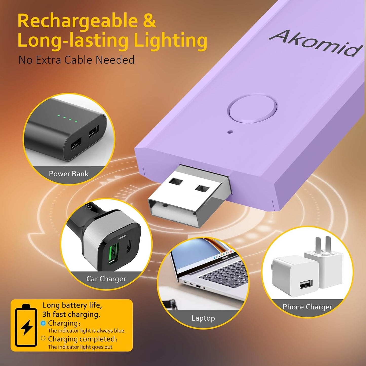 Akomid USB Rechargeable Book Light for Reading in Bed, 8 LEDs Bookmark Style Clip on, Eye-Cared Amber Light Mode for Kids, Blue Light Blocking, Stepless Dimming,Khaki