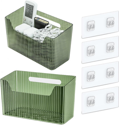 Lae Nuvole 2Pcs Storage Organizer Bins, Wall Shower Toothbrush Caddy, Clear | with Dividers & 4 Adhesive Pads, No Drill, Renter Friendly, BPA-Free PET, Fits Bathroom, Apartment, RVs, Cabinet/Pantry Door