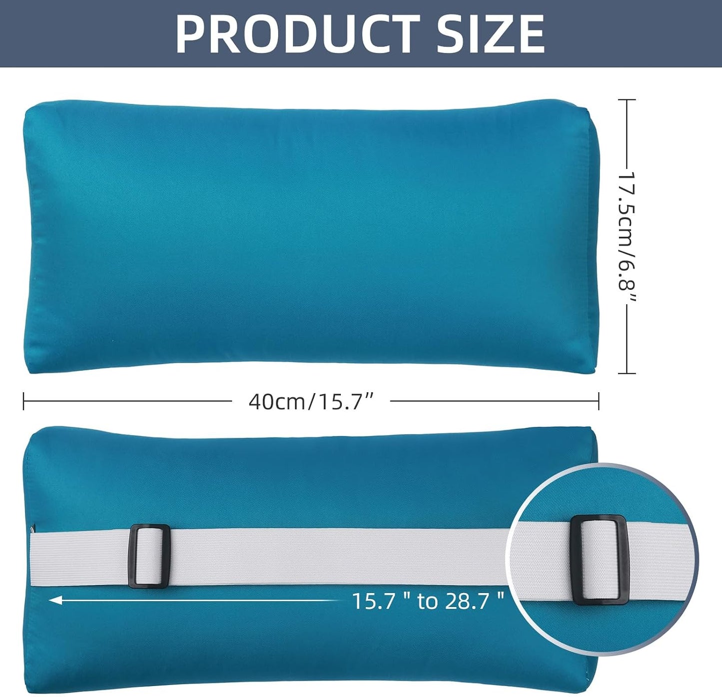 Headrest Pillow for Patio Chaise Lounge Chair, Outdoor Chaise Pillows with Adjustable Elastic Stripe Head Resting Pillows for Recliner Office Chair, Dark Blue 2 Pack