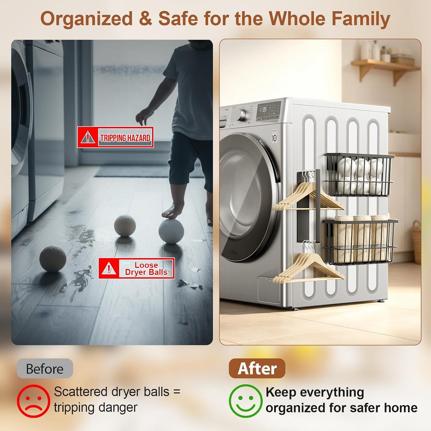 FAMNONE 1-Pack Magnetic Basket for Dryer Balls, Laundry Room Organizer | Metal Dryer Ball Holder, Magnetic Lint Bin, Fridge Basket, Washer Dryer Organizer for Kitchen, Laundry