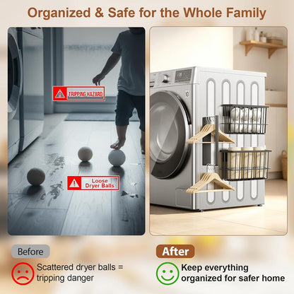 FAMNONE 1-Pack Magnetic Basket for Dryer Balls, Laundry Room Organizer | Metal Dryer Ball Holder, Magnetic Lint Bin, Fridge Basket, Washer Dryer Organizer for Kitchen, Laundry
