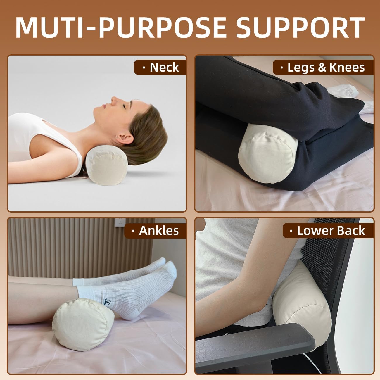 LOFE® Adjustable Buckwheat Neck Pillow - Cervical Roll to Relieve Tension | Buckwheat Pillow to Provide Firm Support for Side/Back Sleepers, Cylinder Bolster Pillows with Organic Pillowcase 17x6in