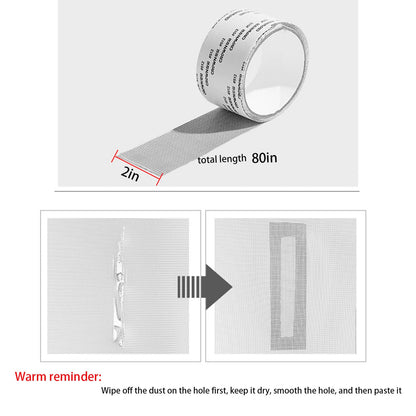 Black Window Screen Repair Tape（2" W×80" L） Strong Adhesive Screen Repair Tape Fiberglass Screen Tape Mesh Repair for Covering Windows or Doors Pet Mesh Cage Tears Holes