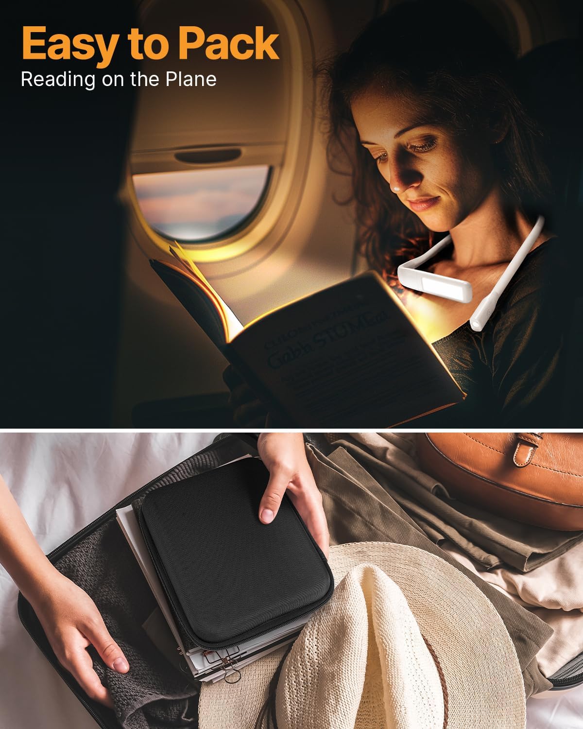 Neck Reading Light Book Lovers Gifts, Rechargeable 80Hrs Eye-friendly 3 Colors & Stepless Dimming Book Light for Reading, Christmas Stocking Stuffers for Men Women Camping Knitting Crochet Accessories