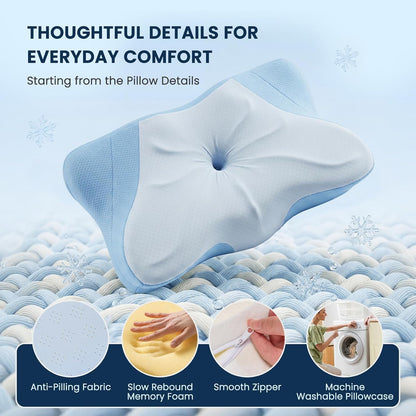 Sweetcrispy Cervical Pillow for Neck and Shoulder - Ergonomic Memory Foam Pillows, Contour Side Sleeper for Adults, Cooling Orthopedic Neck Support for Back Stomach Sleepers, White