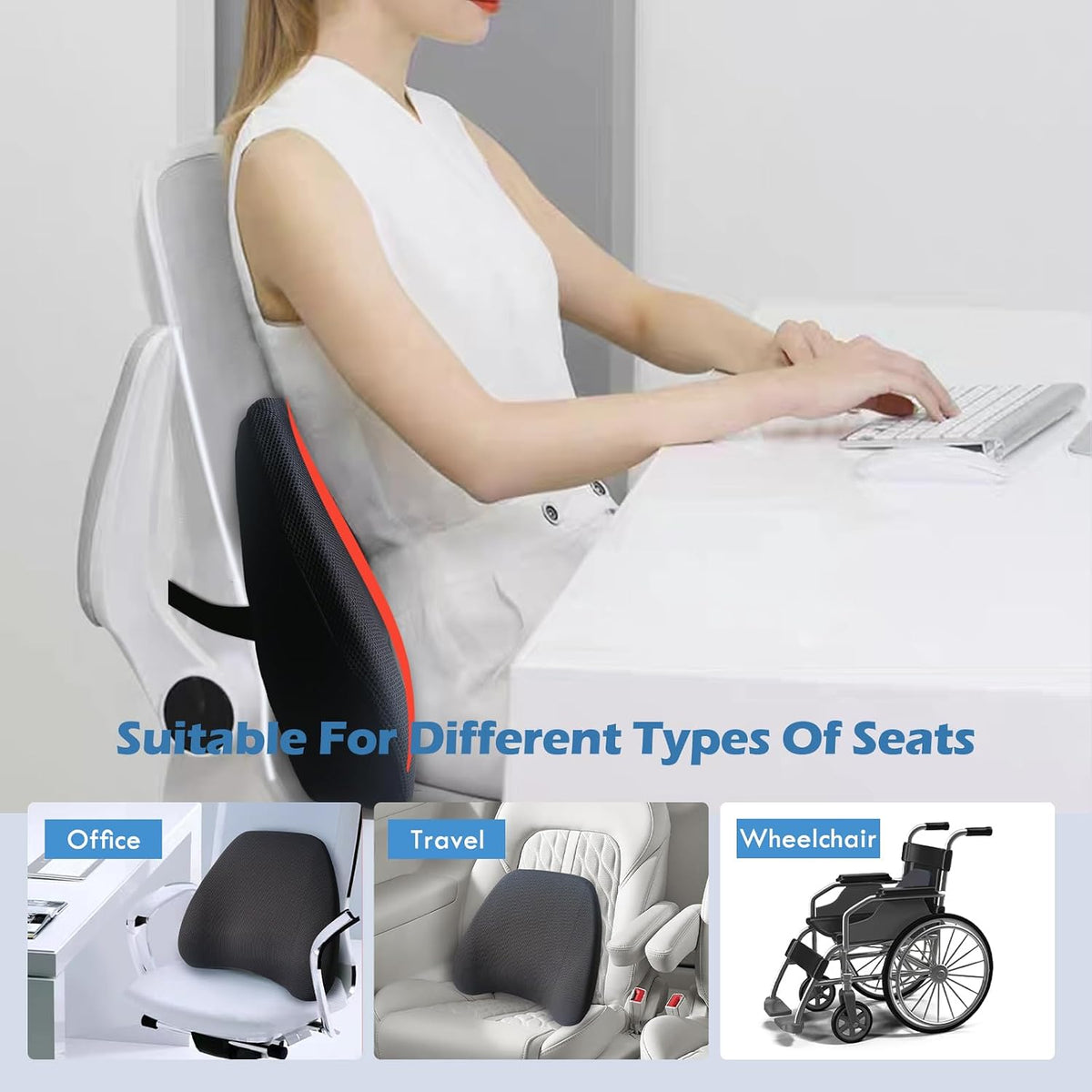 Super Cozy Lumbar Support Pillow for Car/Office Chair, 100% Memory Foam