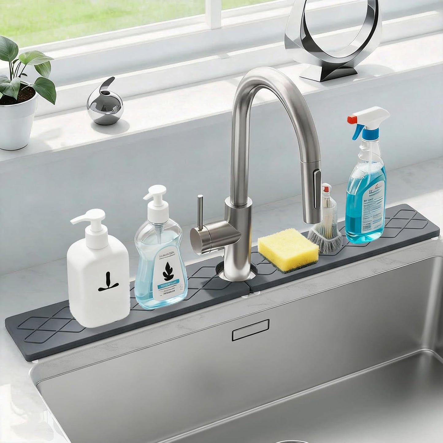 24 Inch Kitchen Sink Splash Guard, Sink Splash Guard Behind Faucet, Silicone Faucet Handle Drip Catcher Tray Mat for Kitchen, Bathroom Counter, Dark Gray, 23.6" x 4"