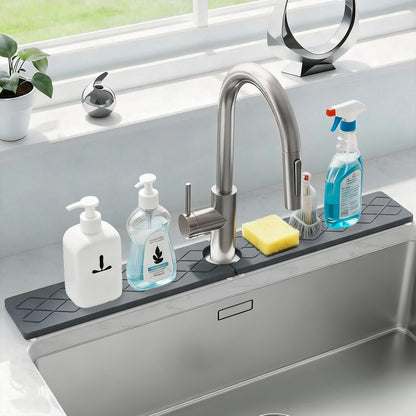 24 Inch Kitchen Sink Splash Guard, Sink Splash Guard Behind Faucet, Silicone Faucet Handle Drip Catcher Tray Mat for Kitchen, Bathroom Counter, Dark Gray, 23.6" x 4"