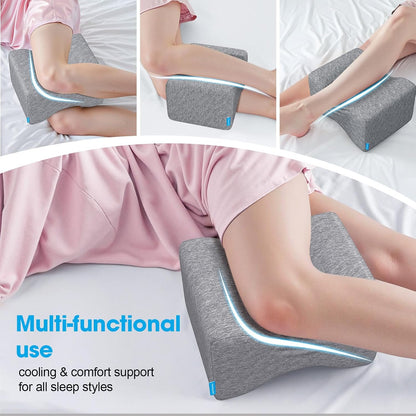 Knee Pillow for Side Sleepers, Leg Pillow with Cooling Gel, Grey/Large | Memory Foam Elevation Pillow for Spine Aligning, Sciatica, Back, Hip, Knee, Ankle Pain