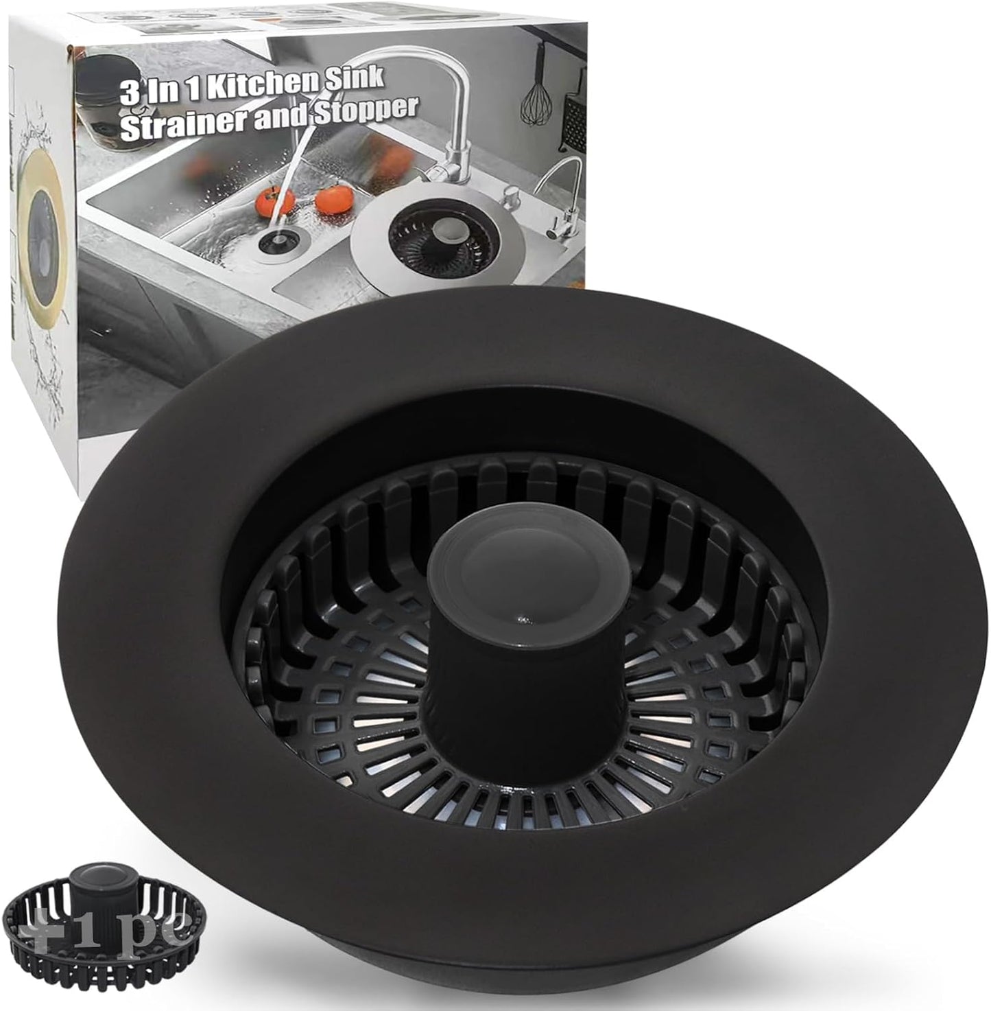 Anlige Kitchen Sink Drain Strainer, 3 in 1 Pop Up Kitchen Sink Stopper, with An Extra Basket Strainer, Universal for US Standard 3-1/2 Inch, Chrome Silver