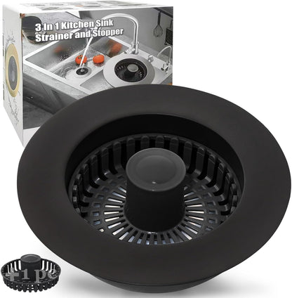 Anlige Kitchen Sink Drain Strainer, 3 in 1 Pop Up Kitchen Sink Stopper, with An Extra Basket Strainer, Universal for US Standard 3-1/2 Inch, Chrome Silver