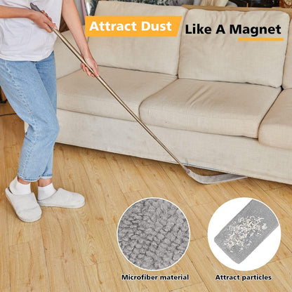 Retractable Gap Dust Cleaner with 3 Reusable Microfiber Dusting Cloths, Under Appliance/Refrigerator/Furniture Cleaning Tool with 100” Extension Pole, Washable Flat Gap Cleaning Duster by OOSOFITT