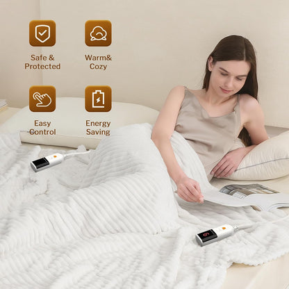 Reaks Heated Throw Blanket, 5 Heat Levels, 3 Hours Auto-Off, 50"x60", White