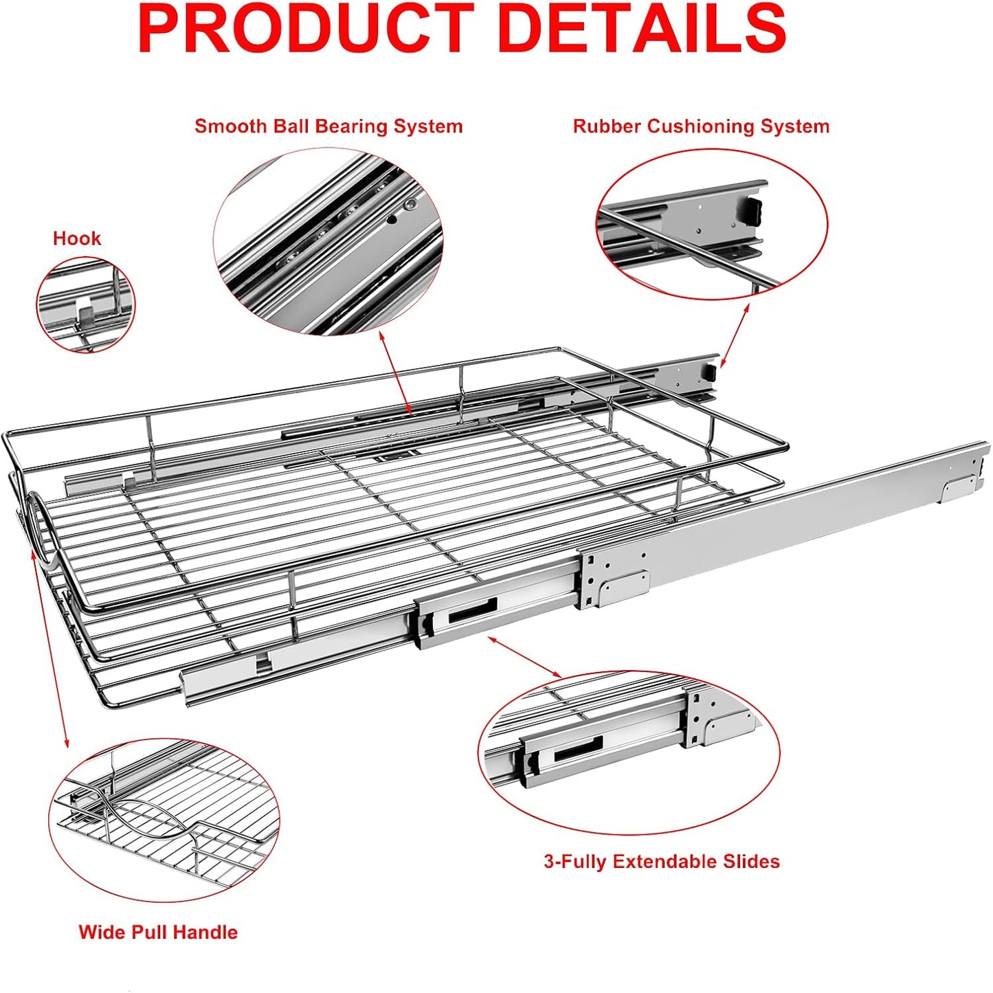 Sikarou Pull Out Cabinet Organizer, Heavy Duty Kitchen Cabinet Pull Out Shelves, Slide Out Wire Basket for Kitchen Cabinets, Bathroom, Pantry, Chrome Finish (11 * 17 in)