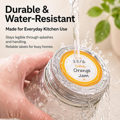 2" Mason Jar Canning Labels, 9 Colors, Microwave/Freezer Safe, 90 | Waterproof, removable stickers for glass or plastic. Easy to write on and removes with zero sticky residue.