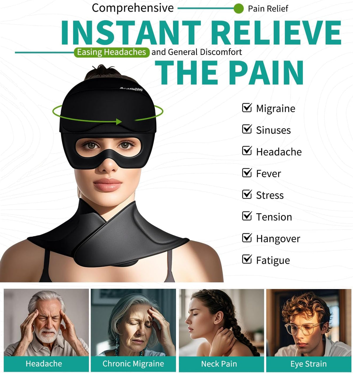 3-in-1 Headache Migraine Relief Cap with Neck Ice Pack Ice Eye Mask