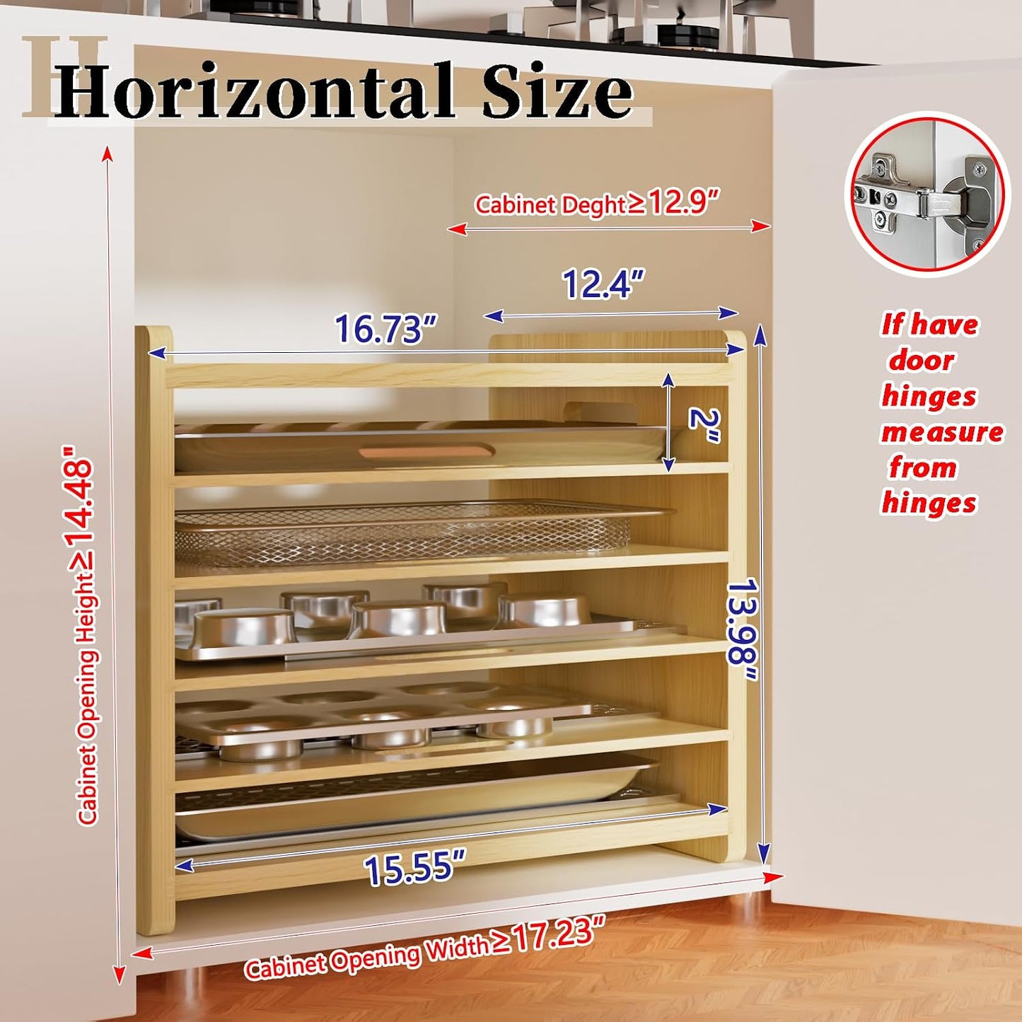 6 Tier Wooden Tray Dividers for Cabinets | Baking Cookie Sheet Organizer, Vertical/Horizontal Cabinet Dividers for Pots, Cutting Board, Kitchen Organizers and Storage