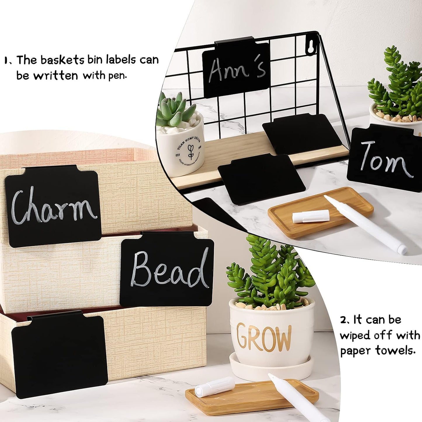 18 Pcs Plastic Basket Bin Label Clip on Removable Basket Label Clip with White Chalk Markers for Kitchen Pantry Storage Fabric Box Hanging Bin