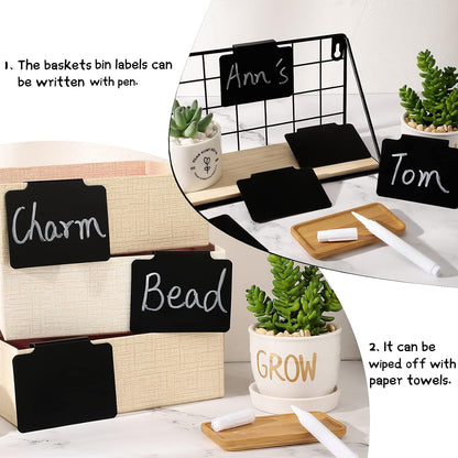 18 Pcs Plastic Basket Bin Label Clip on Removable Basket Label Clip with White Chalk Markers for Kitchen Pantry Storage Fabric Box Hanging Bin