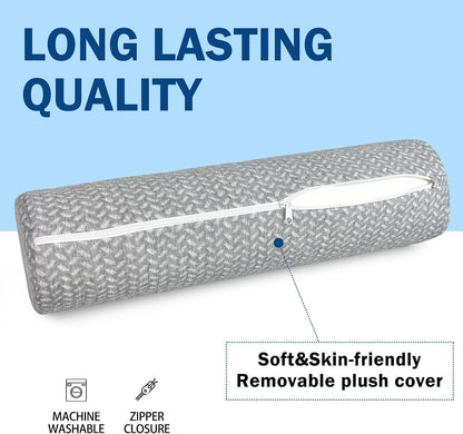 Cervical Neck Roll Pillow, Foam Round Bolster Pillow, Cylinder Pillows with Removable Washable Cover for Sleeping, Bed, Legs, Back, Yoga, Travel, Home, Office (Gray Style 1, 4inch H X 17inche L)