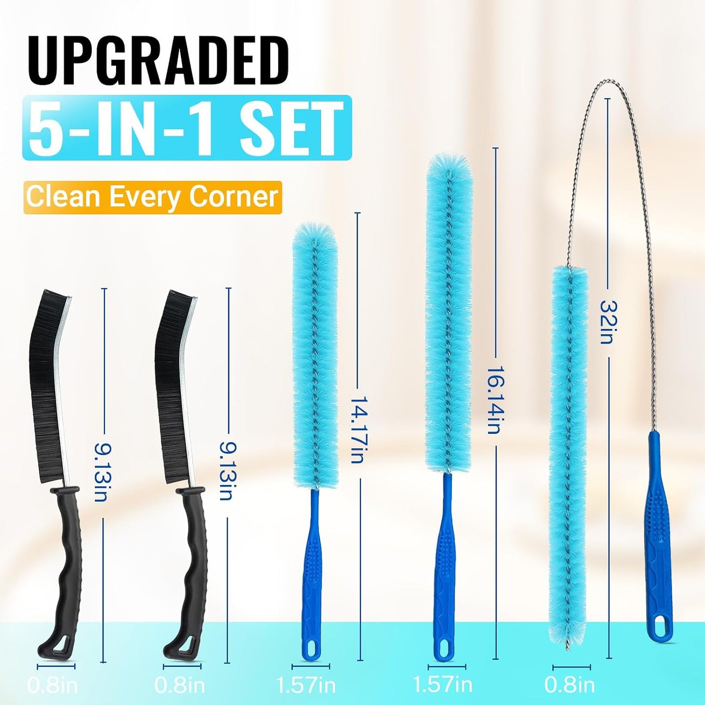 5 Pack Dryer Vent Cleaner Kit, Extra Long Flexible Brushes for Lint, Pet Hair & Dust, Refrigerator Coils, Home Washers, Sinks & Drains