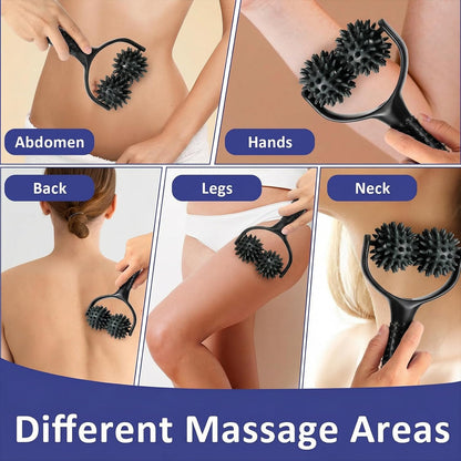Handheld Spiky Massage Balls Rollers, 2 Wheel Spiky Massage Ball Rollers Silicone Manual Massage Roller with Handle Pressure Point Muscle Massage Tool for Foot Arm Body Neck Leg Pain Pressure Relief