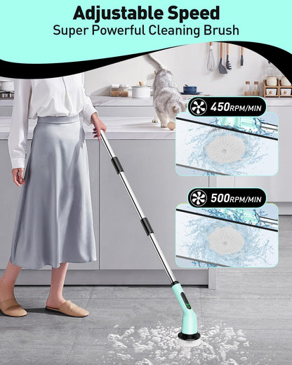 Electric Spin Scrubber for Bathroom, Shower Scrubber with Long Handle | Shower Cleaner Brushes, IPX7 Waterproof & 2 Speed, 3 Brush Heads, 90min Runtime, Bathroom Cleaning Supplies for Toilet Tub