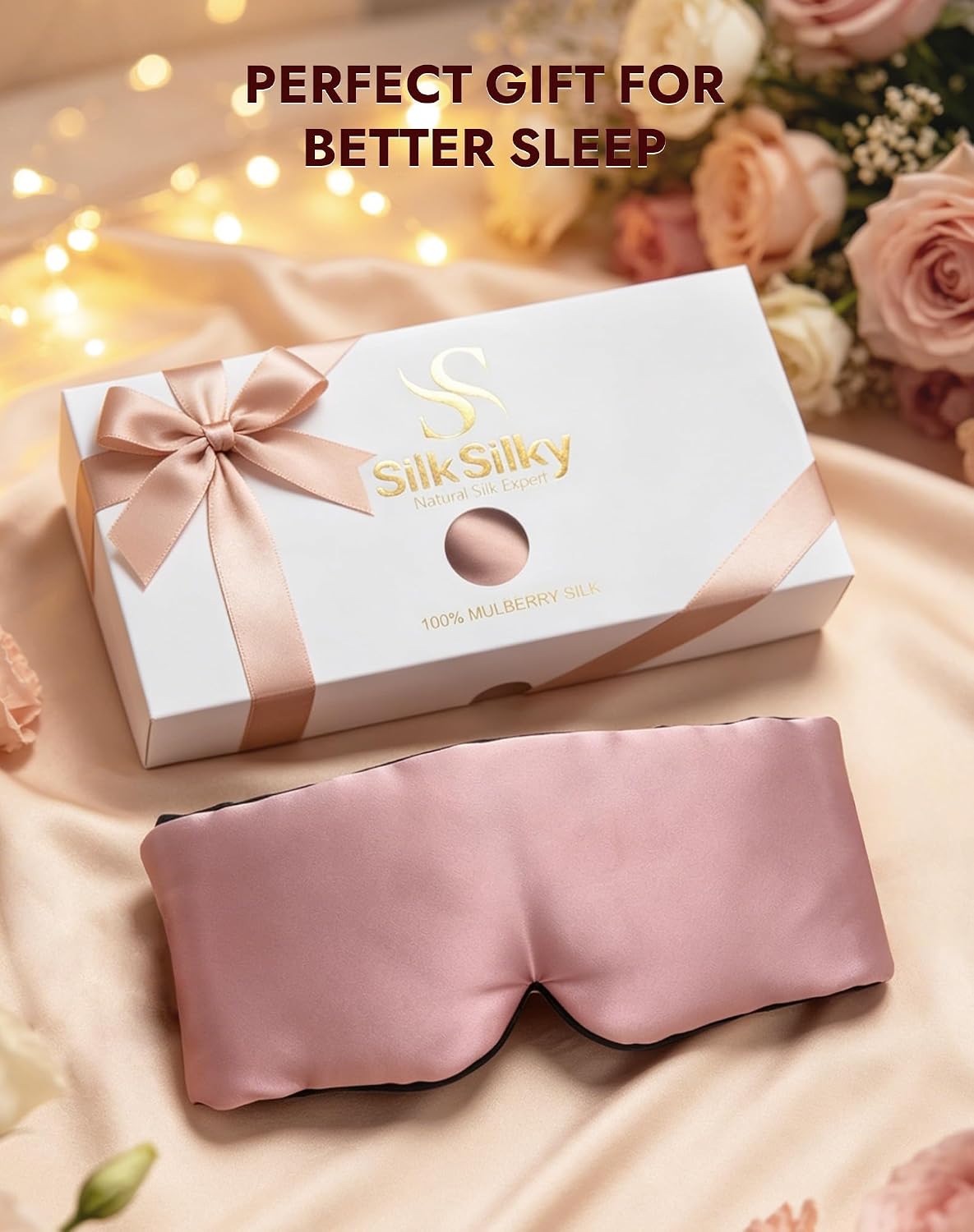 SilkSilky 22 Momme Mulberry Silk Sleep Mask for Side Sleepers, Black