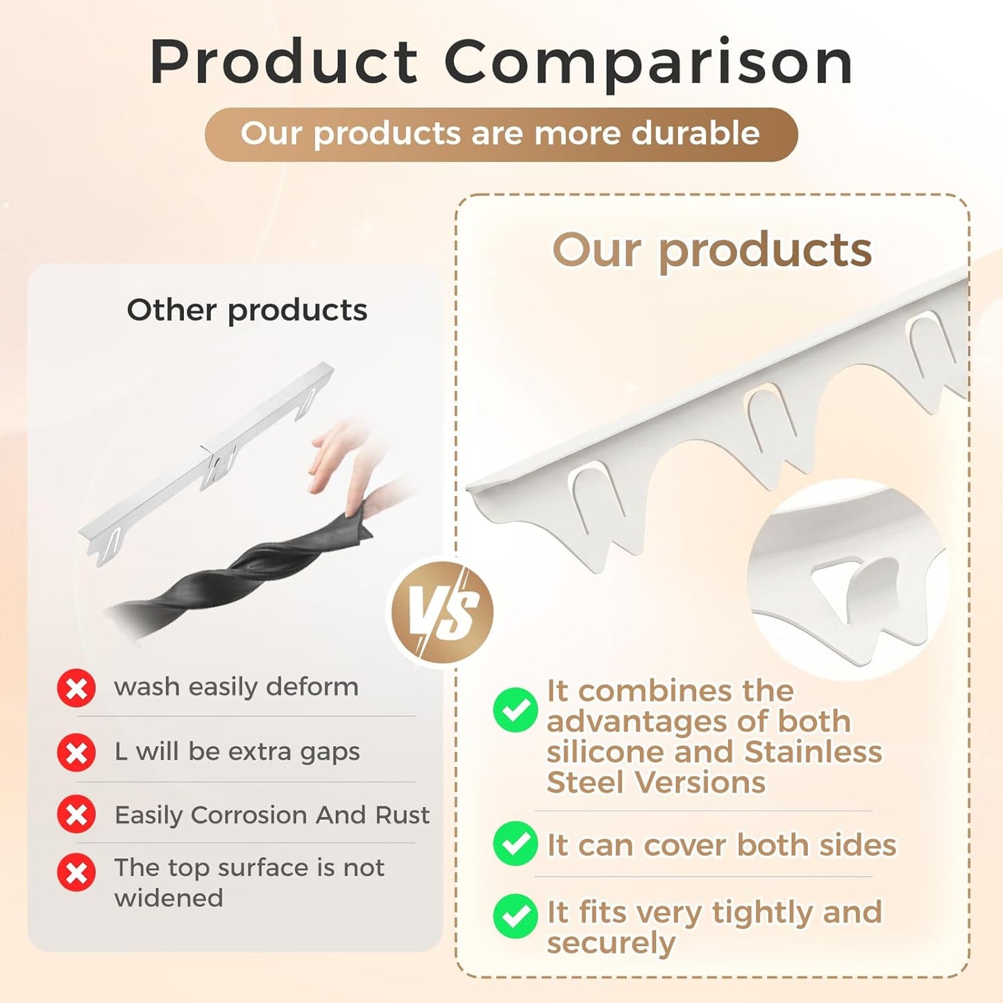 Silicone Stove Gap Covers with Stainless Steel, Oven Gap Filler Seals Gaps Between Stovetop and Counter, Stove Gap Guards Range Trim Kit, Easy to Clean Stove Gap Guard (Black 2 Pack,25")