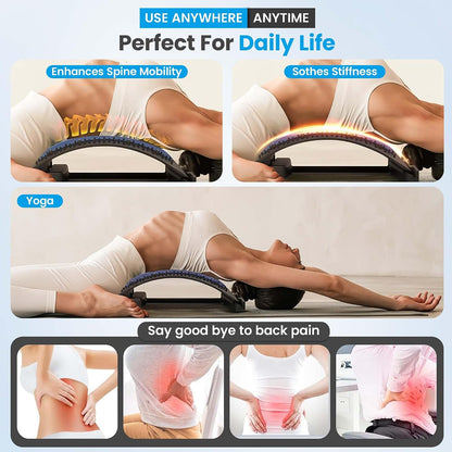 Spine Decompression Back Stretcher with Massage Ball - 3 Level Adjustable | Back Cracker Board for Lower Back Comfort - Posture Support and Scoliosis Aid for Home, Office & Gym