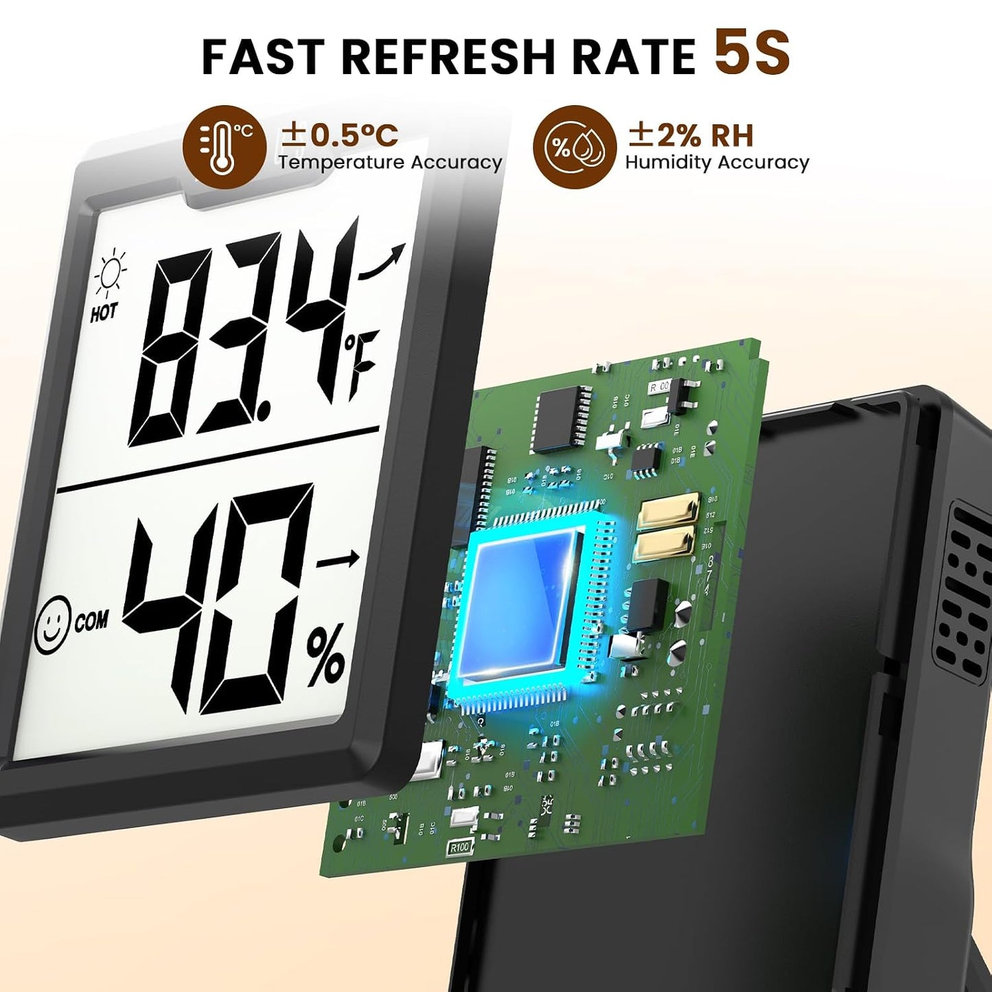 DOQAUS 3 Pieces Digital Hygrometer Indoor Thermometer Humidity Meter, Black | Accurate Temperature Indicator and Humidity Monitor for House, Baby Room, Greenhouse, Incubator - Battery Included