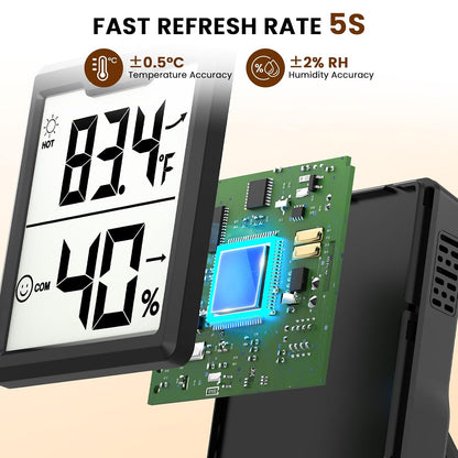 DOQAUS 3 Pieces Digital Hygrometer Indoor Thermometer Humidity Meter, Black | Accurate Temperature Indicator and Humidity Monitor for House, Baby Room, Greenhouse, Incubator - Battery Included