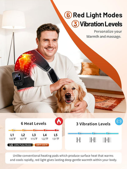 RELEXNOW Red Light Therapy for Shoulder with Vibration Massage– 5000mAh Upgraded Near-Infrared Light Shoulder Wrap with Heat for Men and Women Left & Right Shoulders
