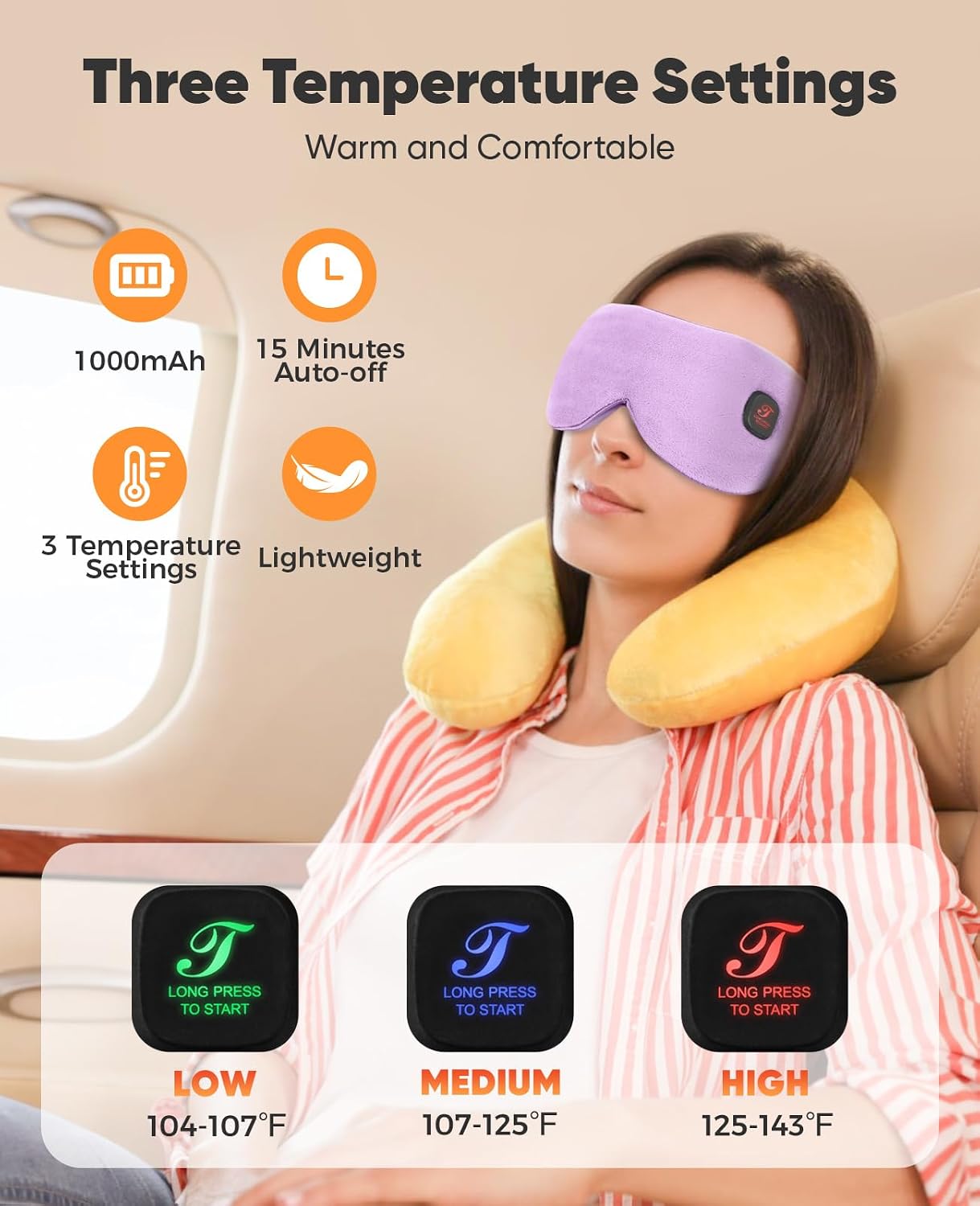 Heated Eye Mask, Cordless Warm Eye Compress for Dry Eyes Blepharitis, Light Blocking Heat Eye Mask for Men Women, 1000mAh Rechargeable Battery and Washable Cover (Black)