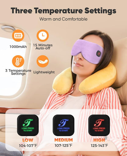 Heated Eye Mask, Cordless Warm Eye Compress for Dry Eyes Blepharitis, Light Blocking Heat Eye Mask for Men Women, 1000mAh Rechargeable Battery and Washable Cover (Black)