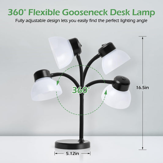 GyroVu Clip-On Desk Lamp, Eye-Care LED Reading Light, Adjustable Gooseneck, Anti-Tip Bedside Reading Light—Small Desk Lamps for Home Offices, College Dorm Rooms, and Bed Headboards (Black)
