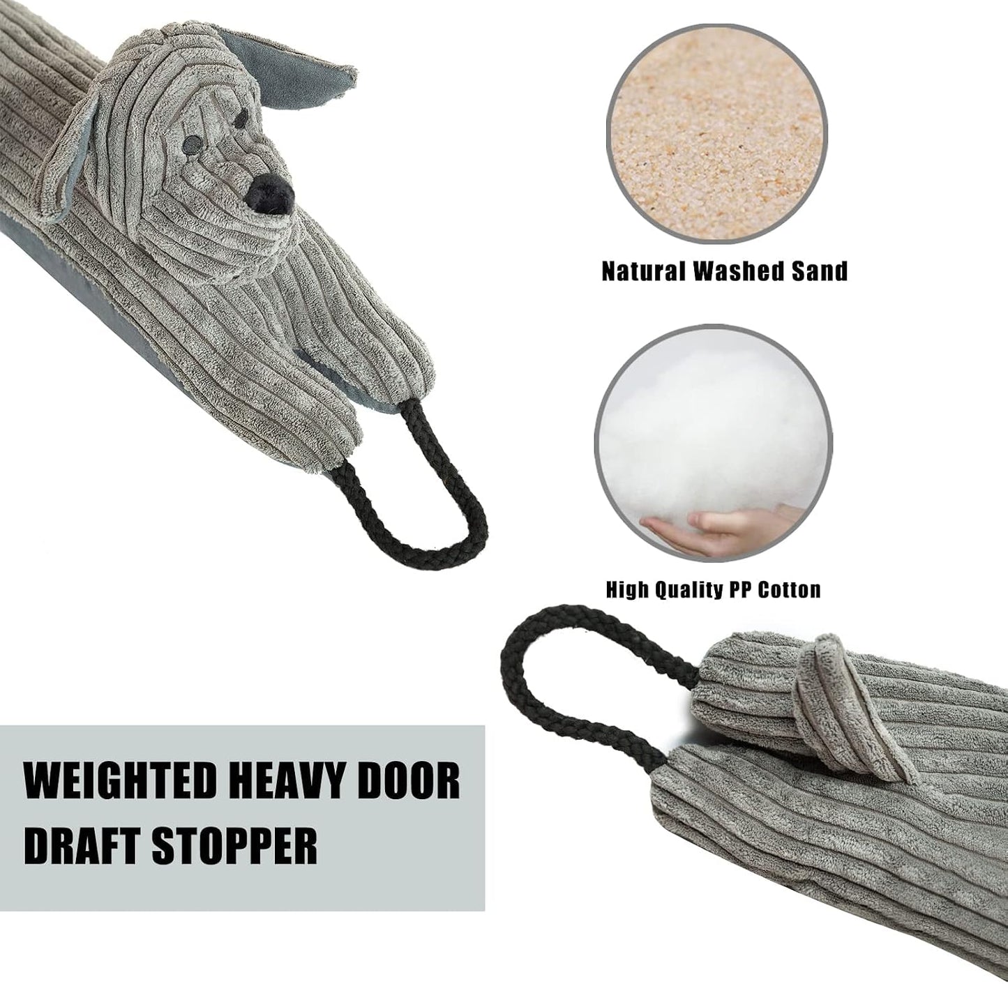 Under Door Draft Stopper Decorative Wind Stopper 36 inch for Door & Window, Weighted Animal Air Draft Stopper for Bottom of Door with Hanging Loops - Brown Dog