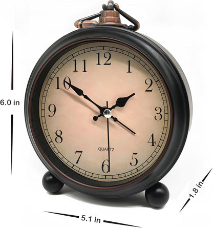 TooTa Vintage Retro Analog Alarm Clock, 4.5 inch Super Silent Non Ticking Small Clock with Night Light, Battery Operated, Simply Design, for Living Room, Bedroom, Bedside, Desk, Gift Clock (Arabic)