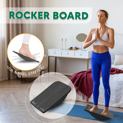 3-in-1 Adjustable Incline Slant Board for Calf Stretching Ankle, Foot Massage, 10 Changeable Levels Rocker Board for Plantar Fasciitis Physical Therapy Equipment - Black
